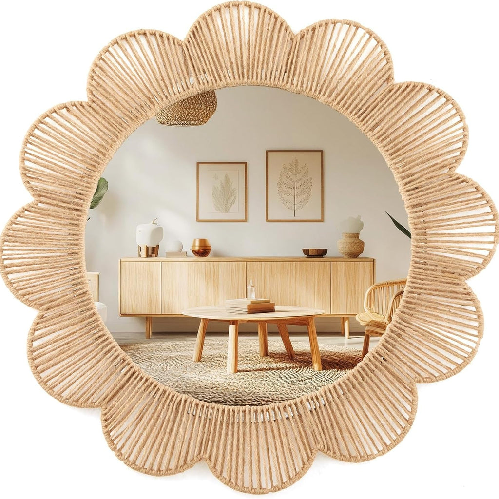 24-Inch Boho Scalloped Jute Wall Mirror