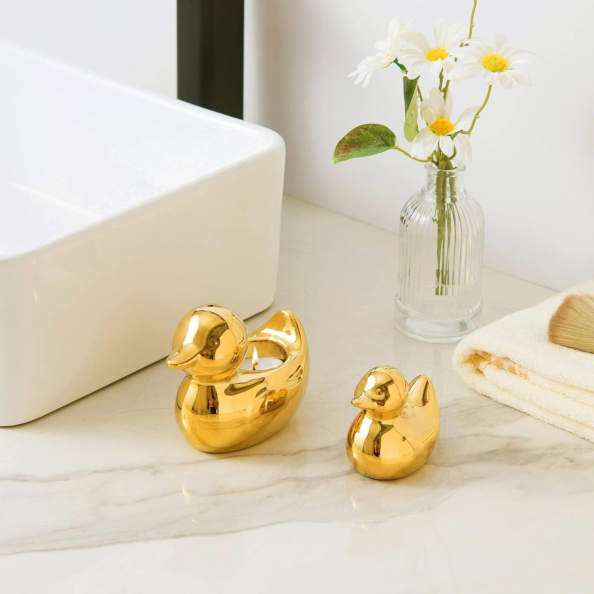 Golden Ceramic Duck Figurines