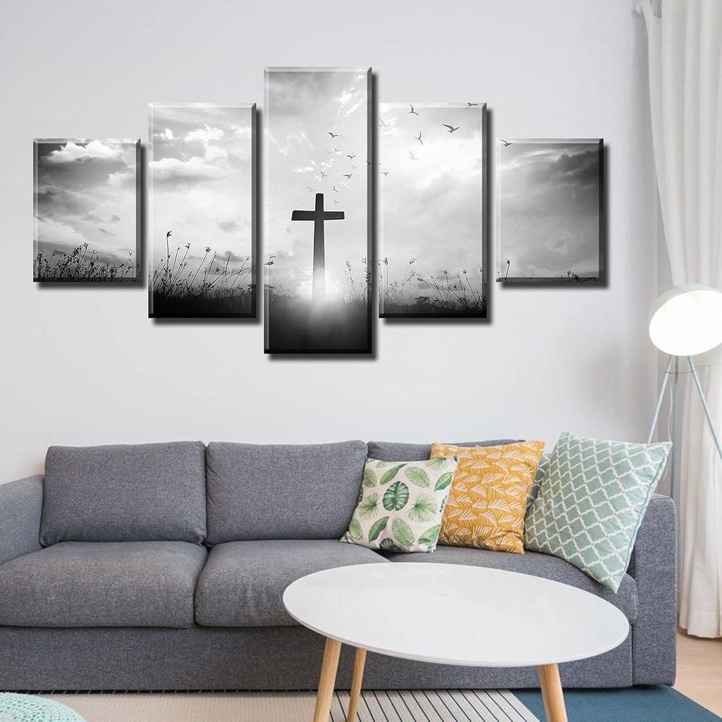 5-Panel Christian Cross Canvas Wall Art