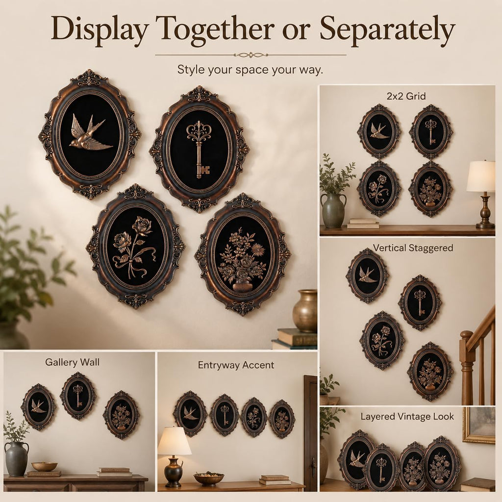 Vintage Bronze Oval Wall Plaques – Set of 4