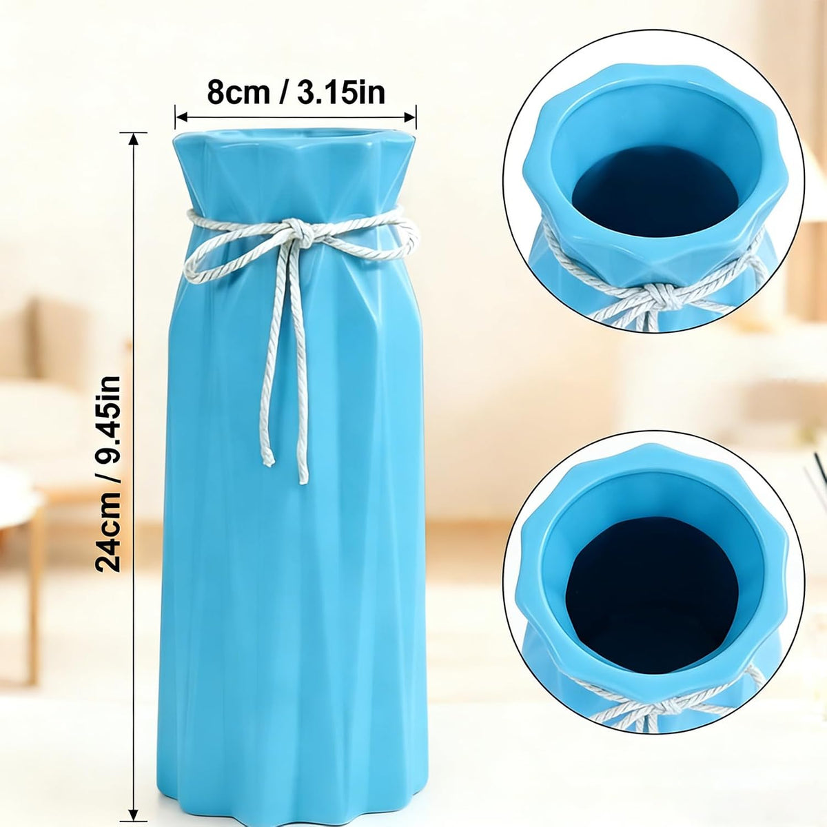 9.5-Inch Blue Ceramic Flower Vase