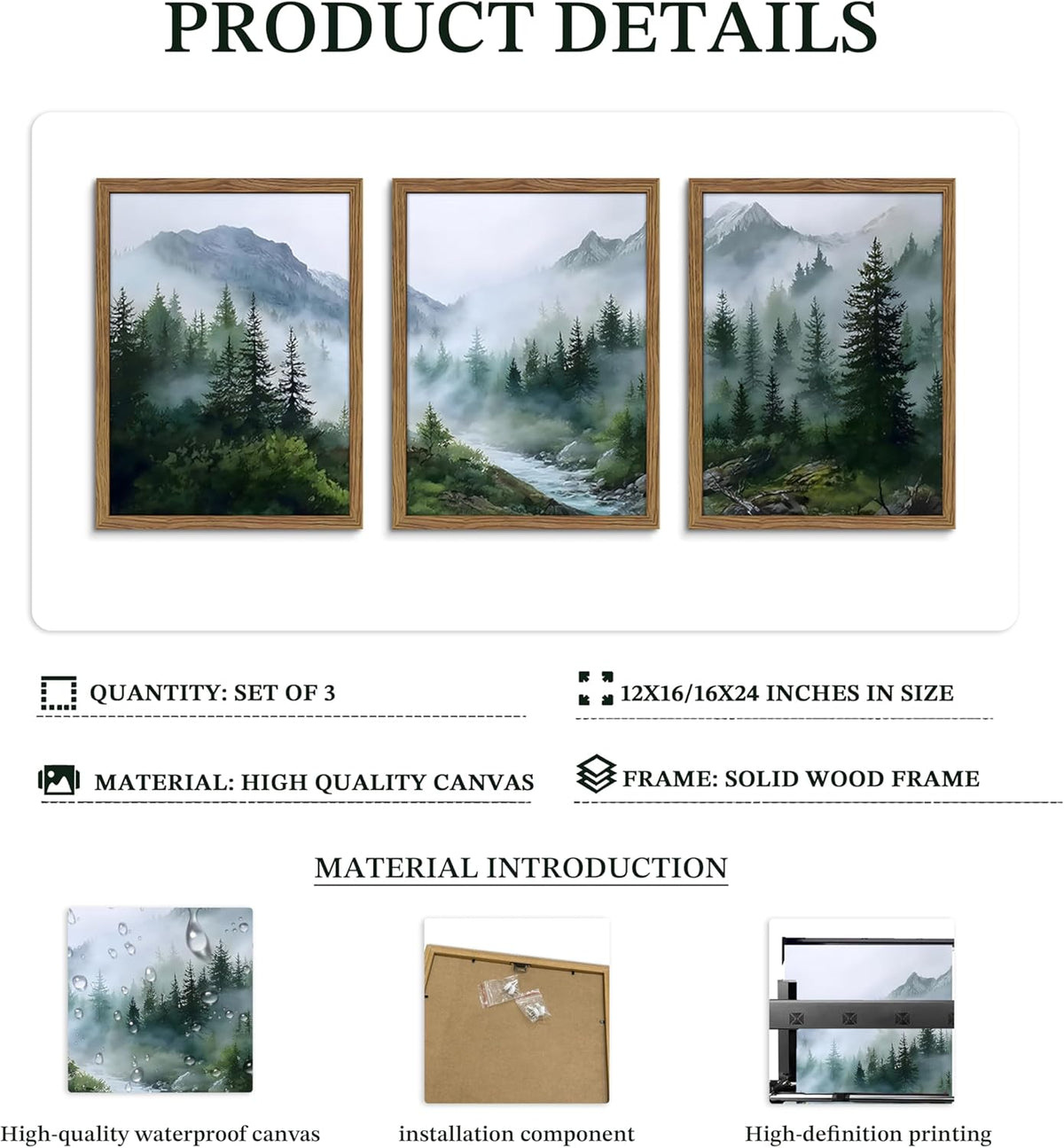 Framed Forest Landscape Wall Art – Set of 3