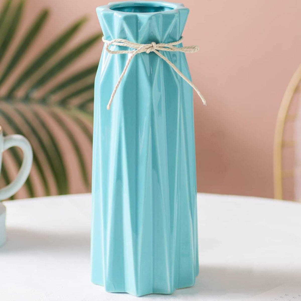 9.5-Inch Blue Ceramic Flower Vase