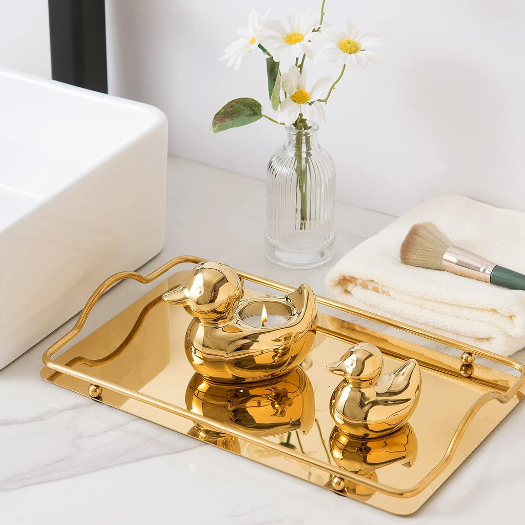 Golden Ceramic Duck Figurines
