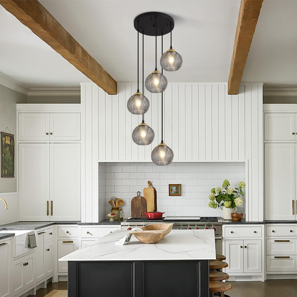 5-Light Smoked Glass Cluster Chandelier