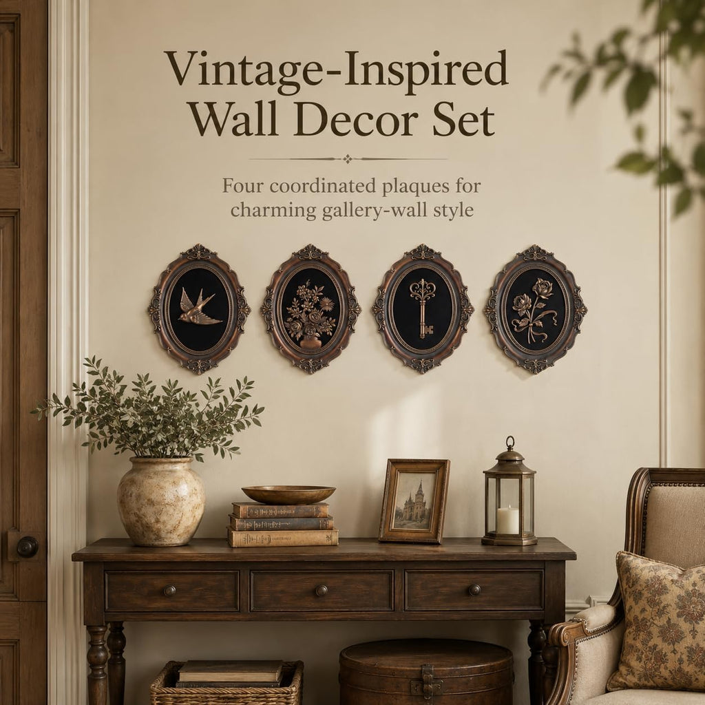 Vintage Bronze Oval Wall Plaques – Set of 4