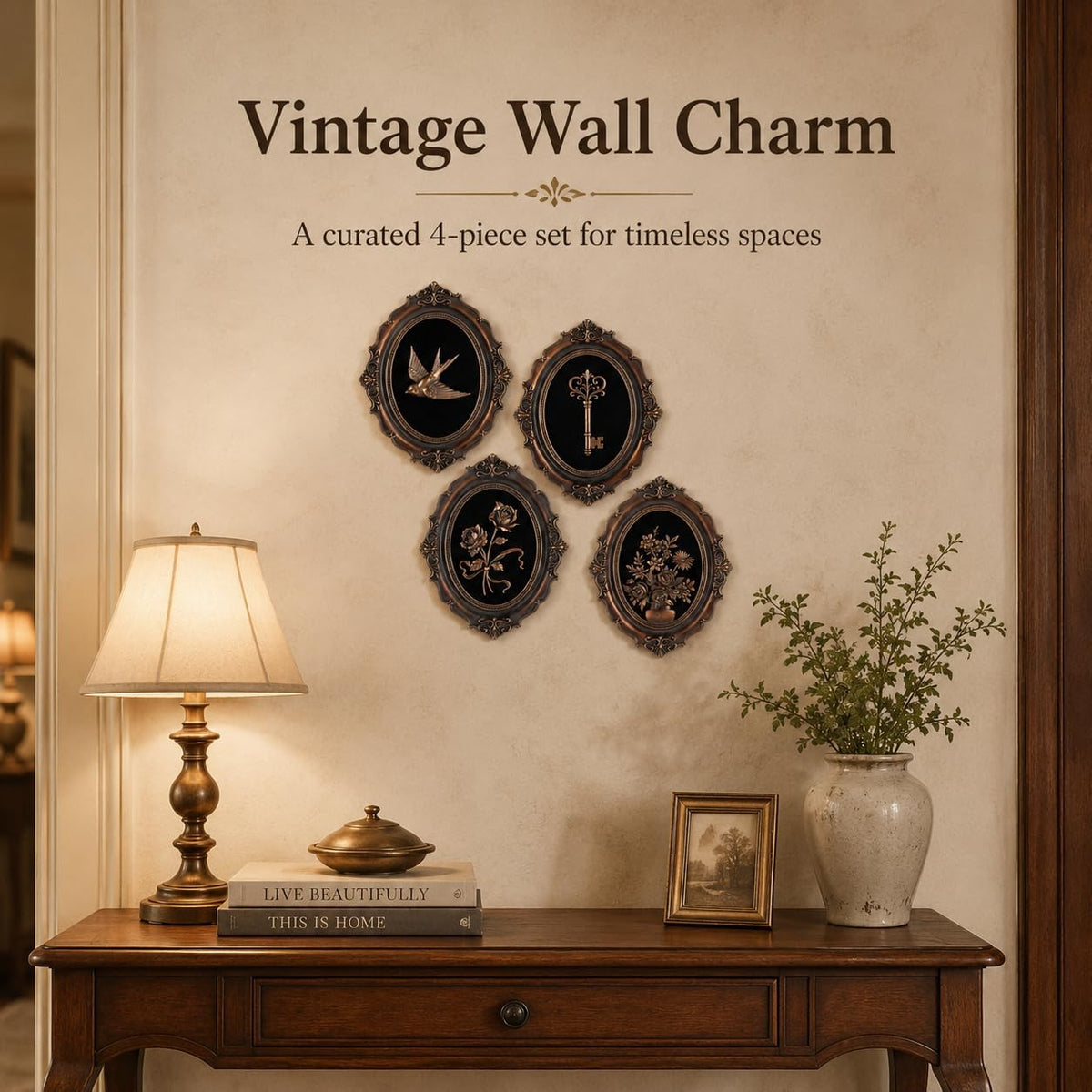 Vintage Bronze Oval Wall Plaques – Set of 4