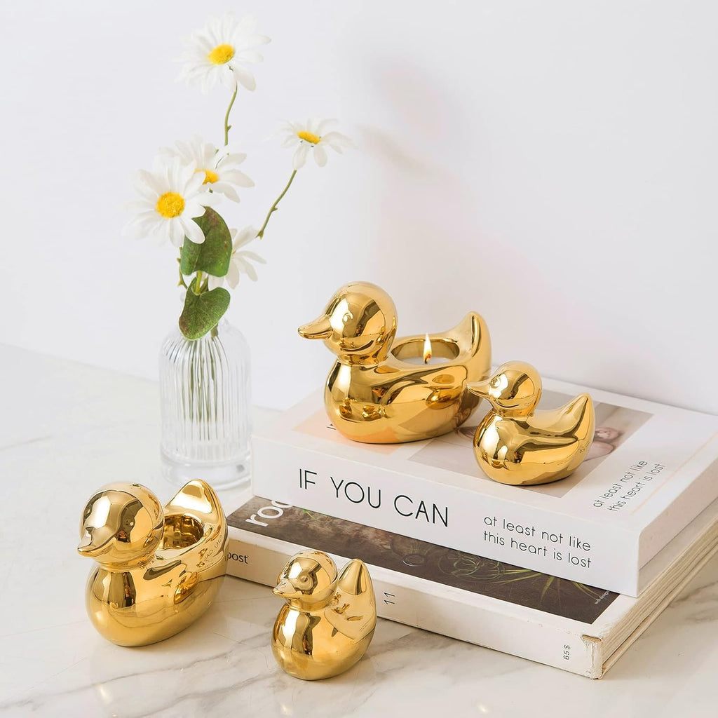 Golden Ceramic Duck Figurines