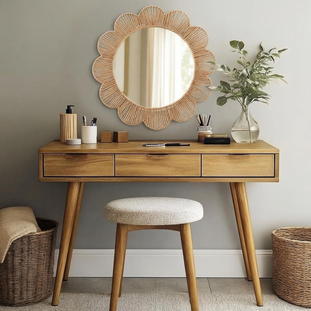 24-Inch Boho Scalloped Jute Wall Mirror