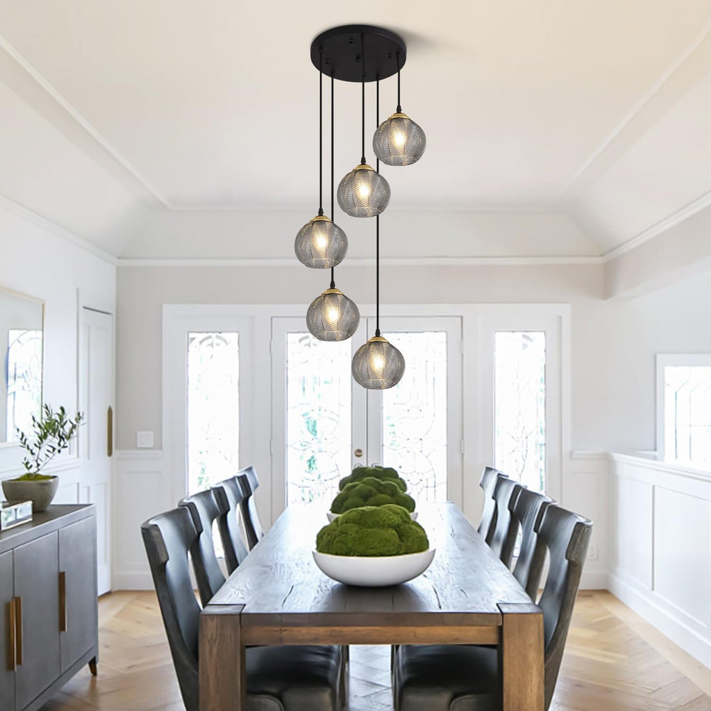 5-Light Smoked Glass Cluster Chandelier