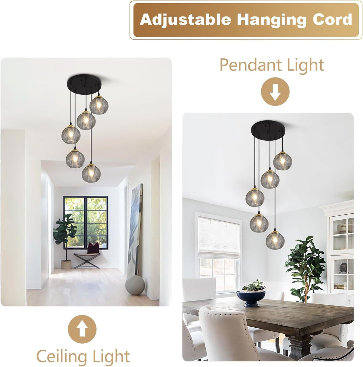 5-Light Smoked Glass Cluster Chandelier