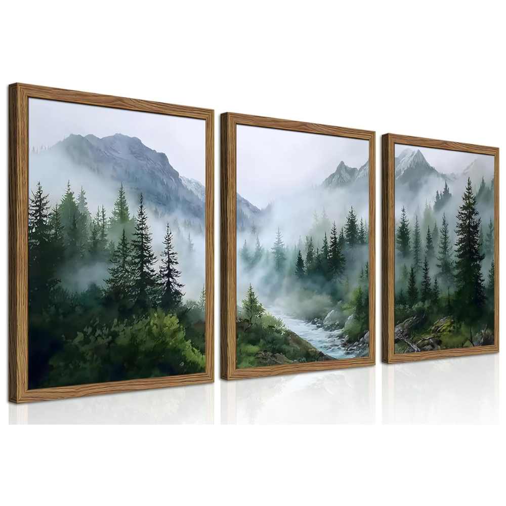 Framed Forest Landscape Wall Art – Set of 3