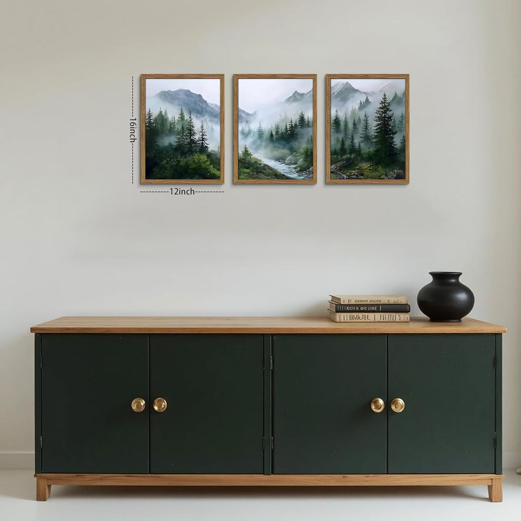 Framed Forest Landscape Wall Art – Set of 3