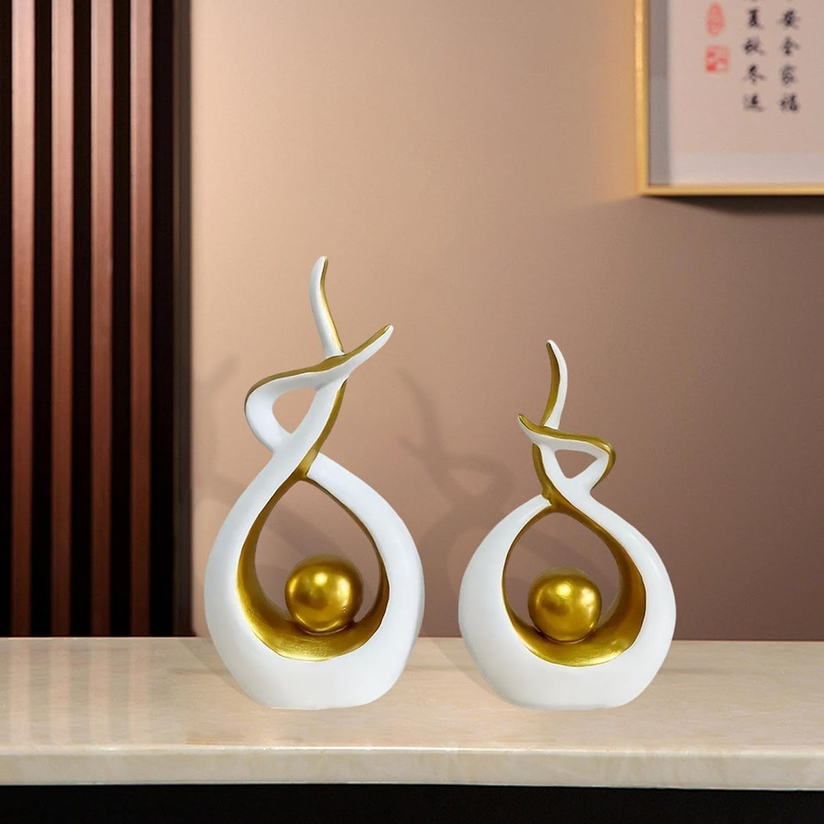 Abstract Gold Art Statues – Set of 2