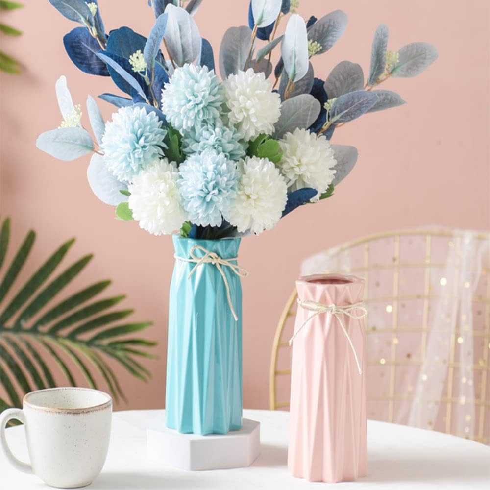 9.5-Inch Blue Ceramic Flower Vase