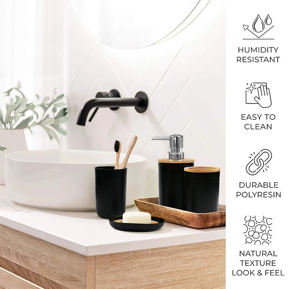 6-Piece Bamboo Bathroom Accessories Set