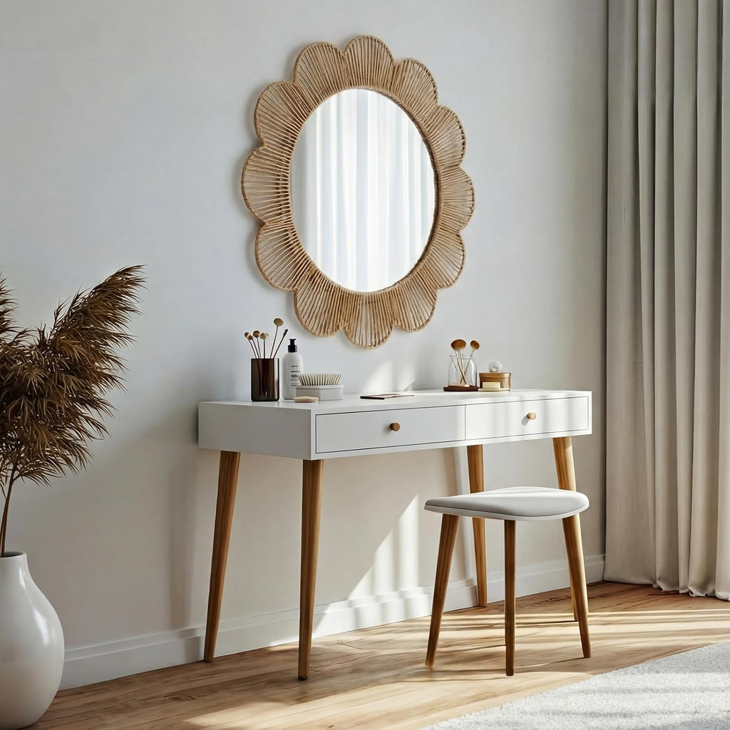24-Inch Boho Scalloped Jute Wall Mirror