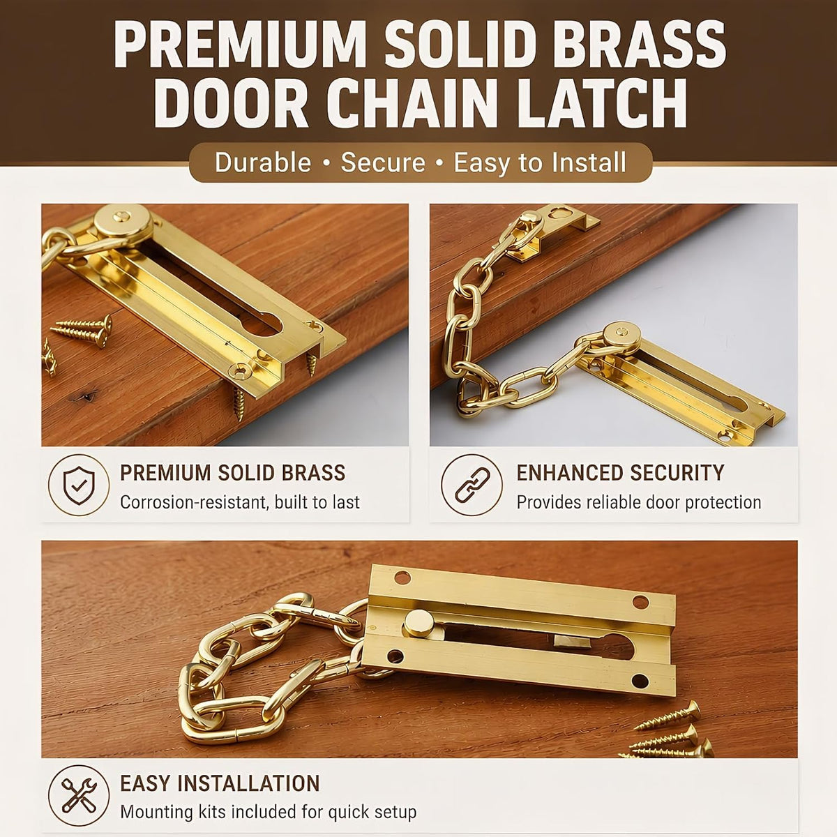 Solid Brass Security Door Chain Guard