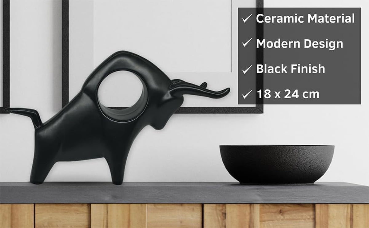 Black Ceramic Bull Statue
