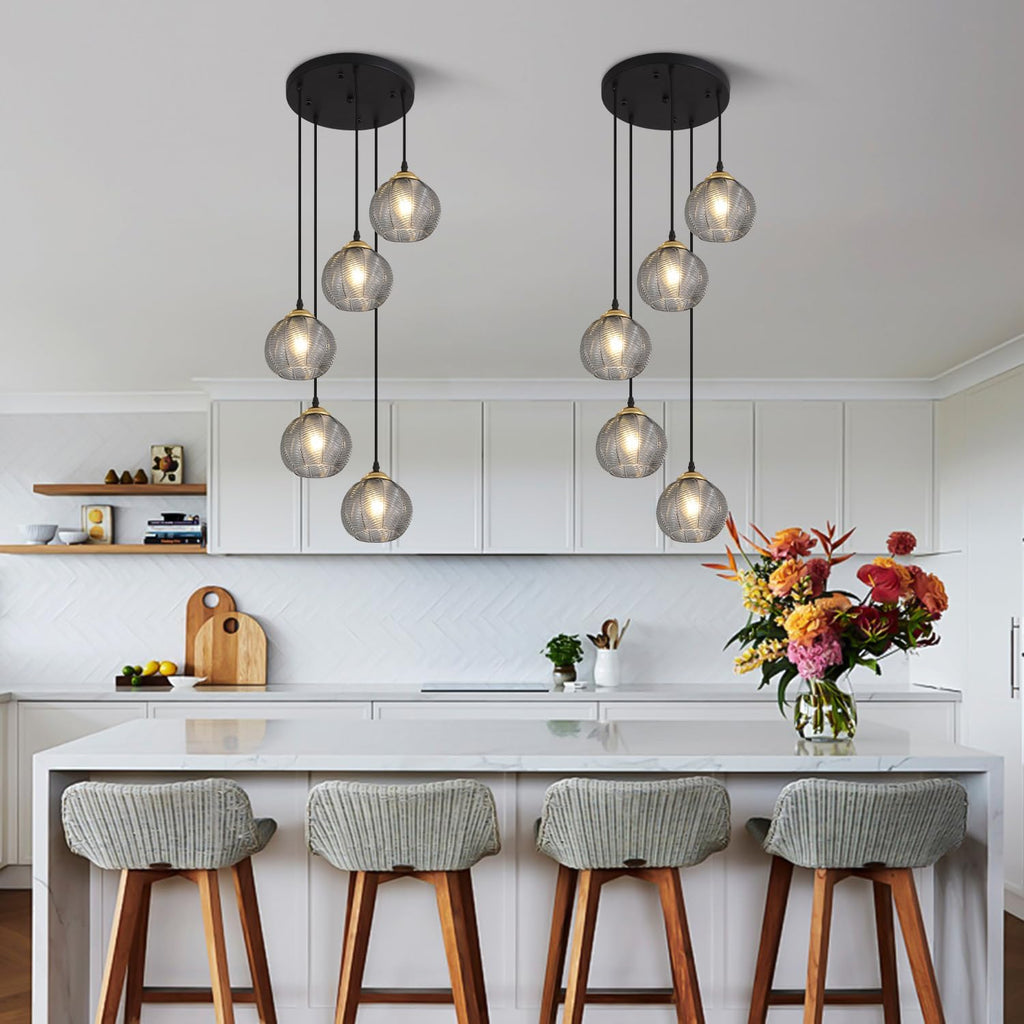 5-Light Smoked Glass Cluster Chandelier