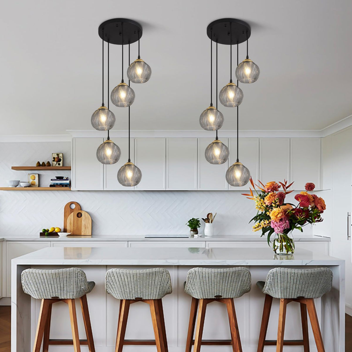 5-Light Smoked Glass Cluster Chandelier