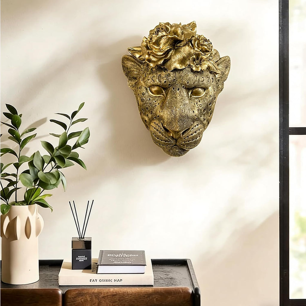 Gold Leopard Head Wall Sculpture