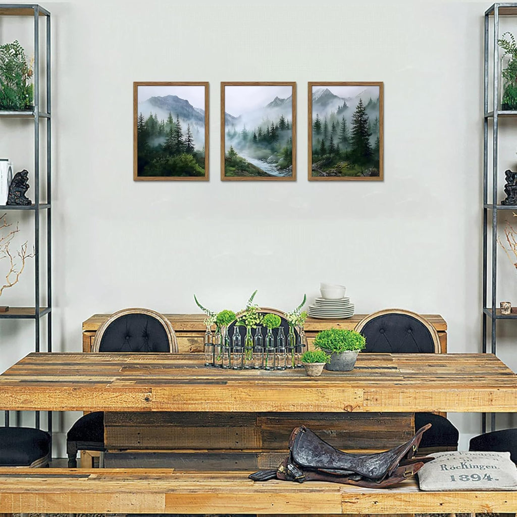 Framed Forest Landscape Wall Art – Set of 3