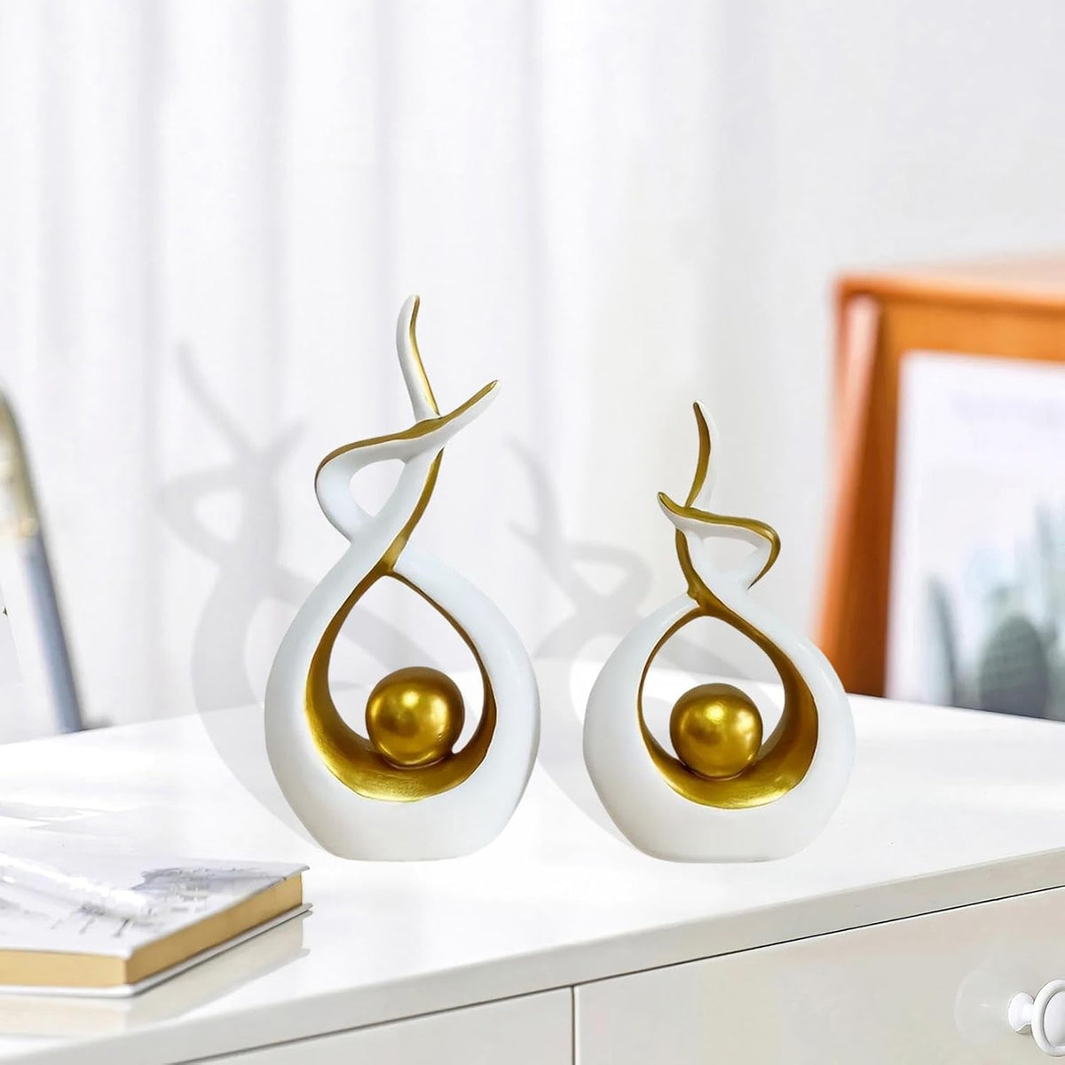 Abstract Gold Art Statues – Set of 2