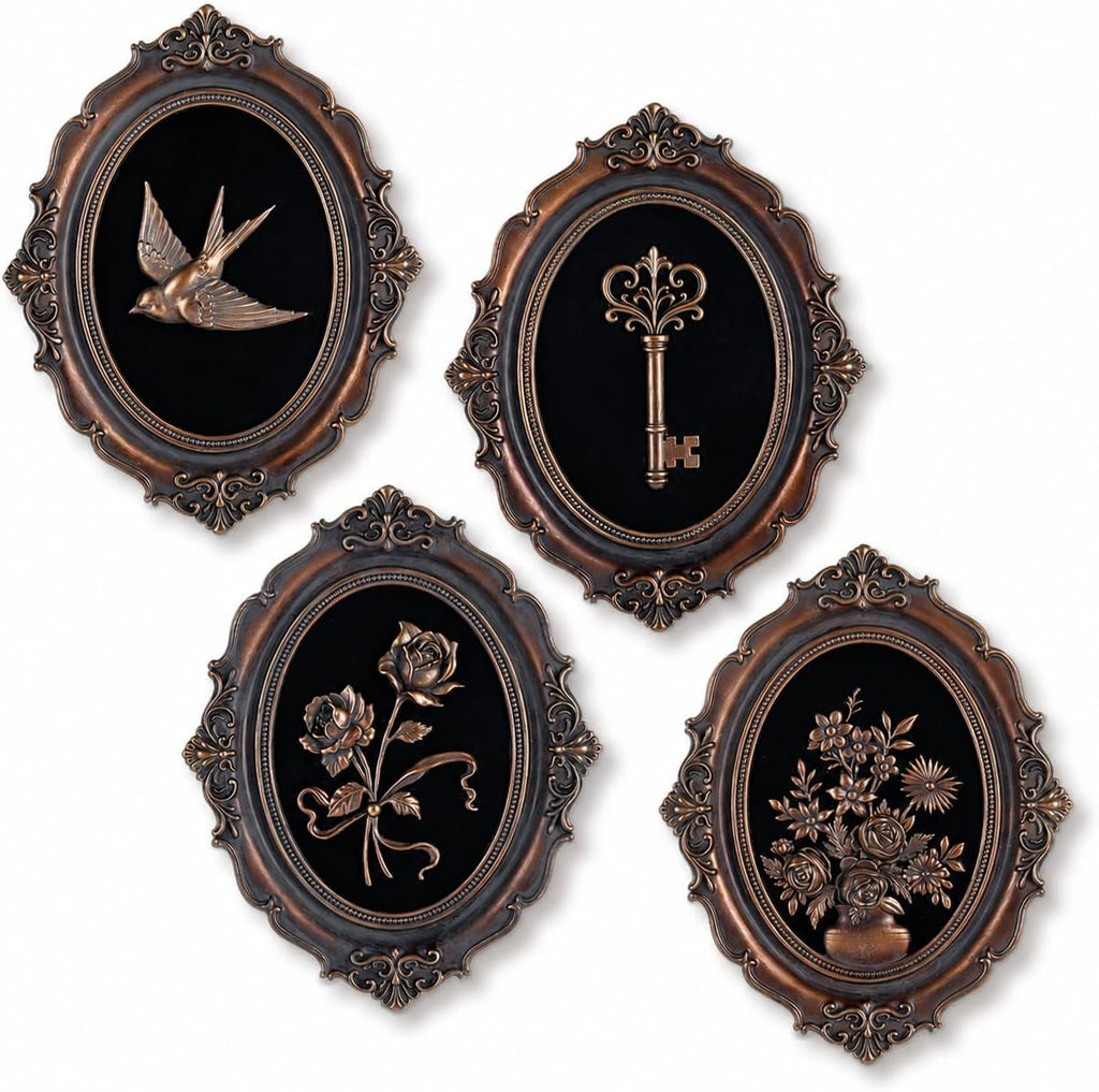 Vintage Bronze Oval Wall Plaques – Set of 4