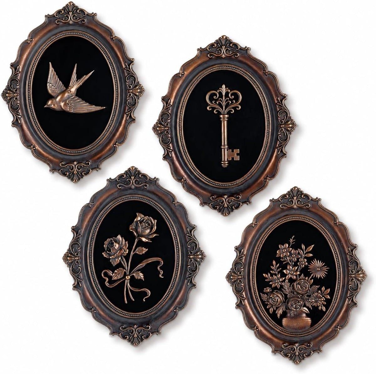 Vintage Bronze Oval Wall Plaques – Set of 4