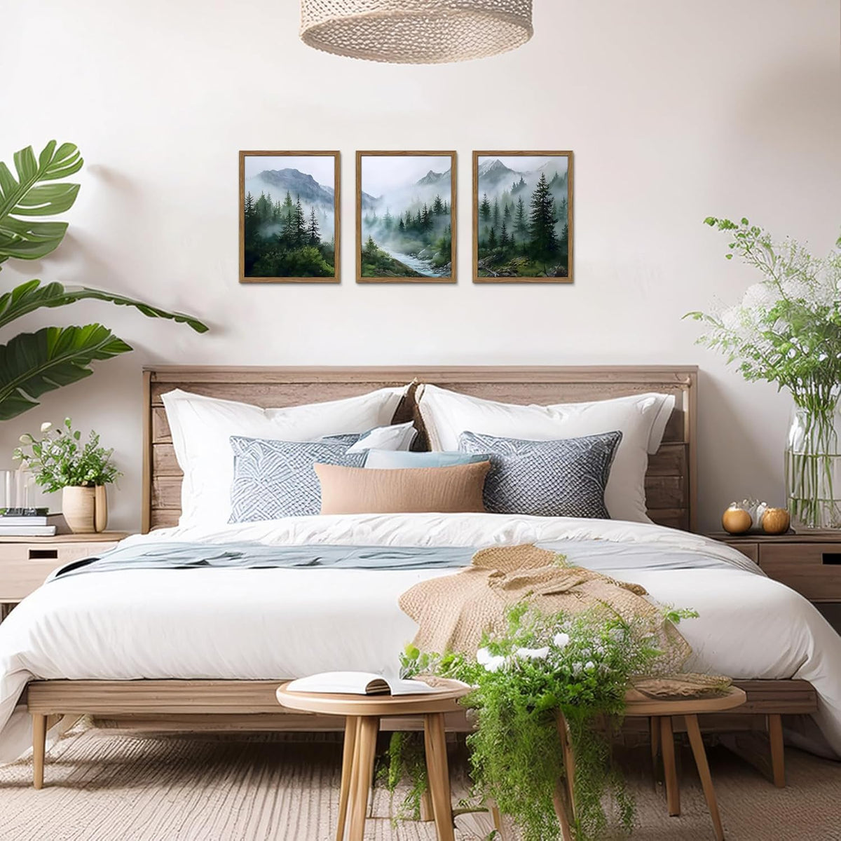 Framed Forest Landscape Wall Art – Set of 3